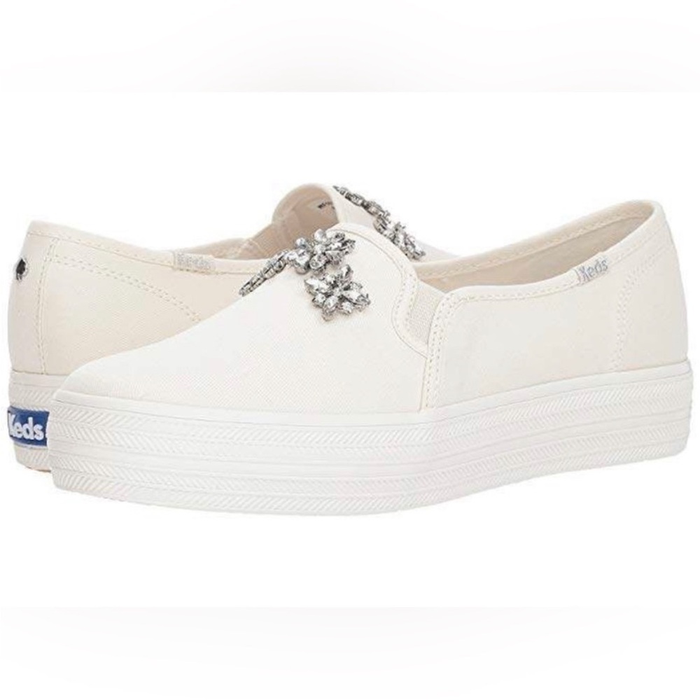 Keds White Platform Sneakers with Rhinestones